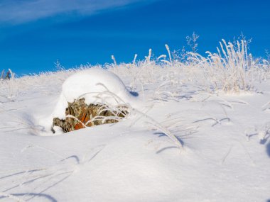 Rocky tundra hill kar kaplı Kış Harikalar Diyarı