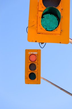 Confusing green red traffic lights sky copyspace clipart