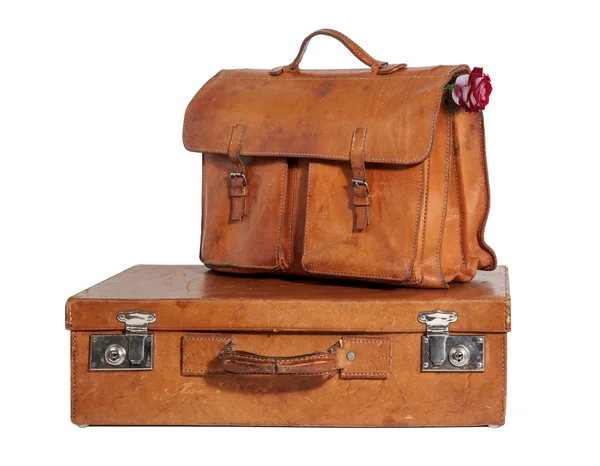 Zakelijke reisde vintage koffer en werkmap Telifsiz Stok Imajlar