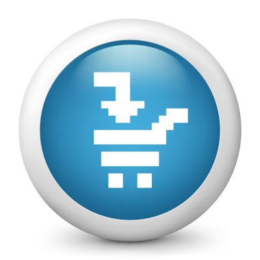 ok ile vektör mavi parlak simge heykelde piksel sepeti koymak