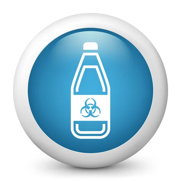 Vector blue glossy icon depicting bottle with dangerous liquid — Stock Vector