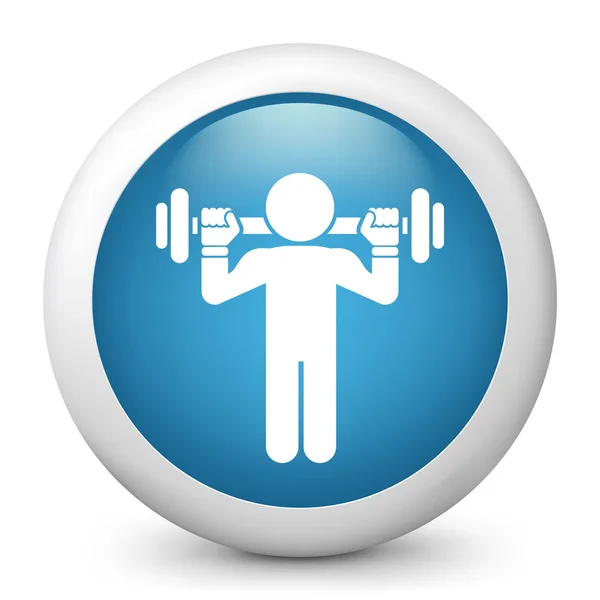 Vector blue glossy icon depicting weightlifting — Stock Vector
