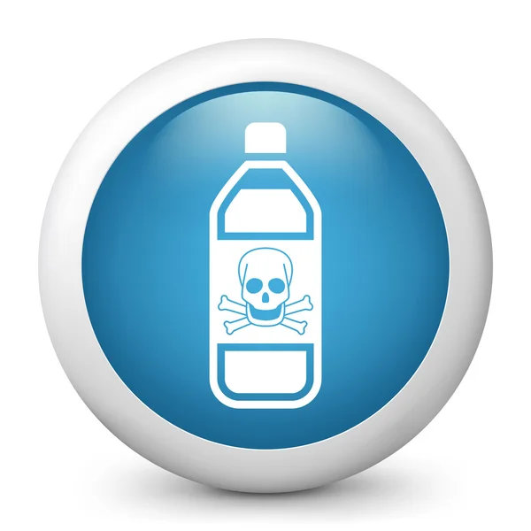 Vector blue glossy icon depicting bottle with dangerous liquid — Stock Vector
