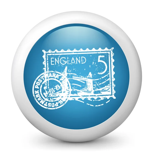 Vektor blaues Hochglanzsymbol mit englischer Briefmarke — Stockvektor