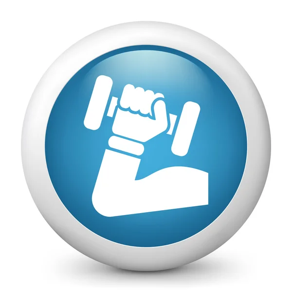 Vector blue glossy icon depicting weightlifting — Stock Vector