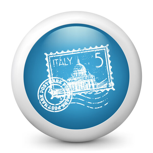 Vector blue glossy icon depicting Italy stamp
