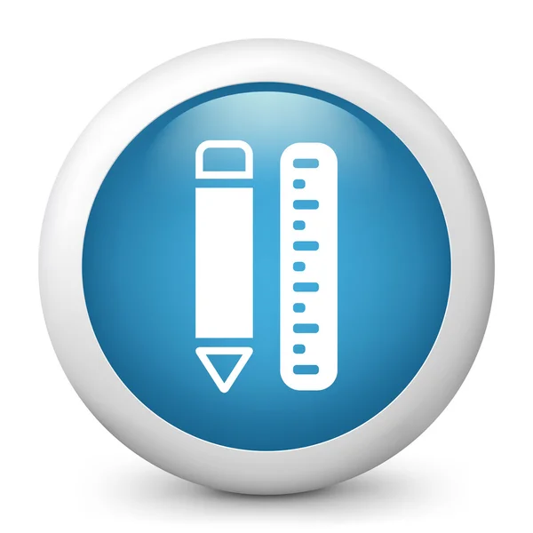 Vetor ícone brilhante azul representando caneta e régua —  Vetores de Stock