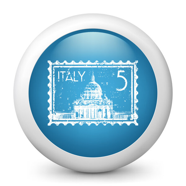 Vector blue glossy icon depicting Italy stamp