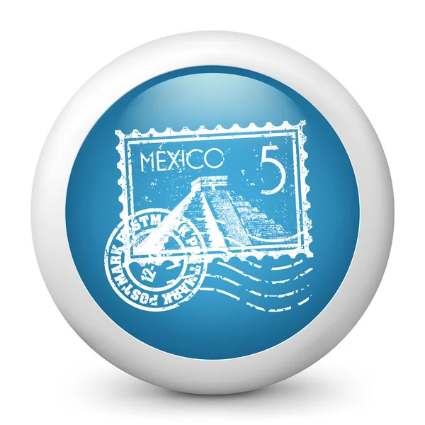 Vector blue glossy icon depicting Mexico stamp — Stock Vector