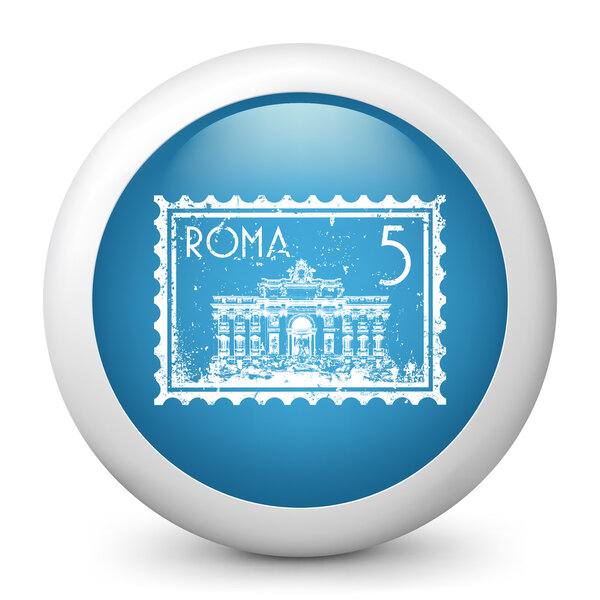 Vector blue glossy icon depicting Roma stamp
