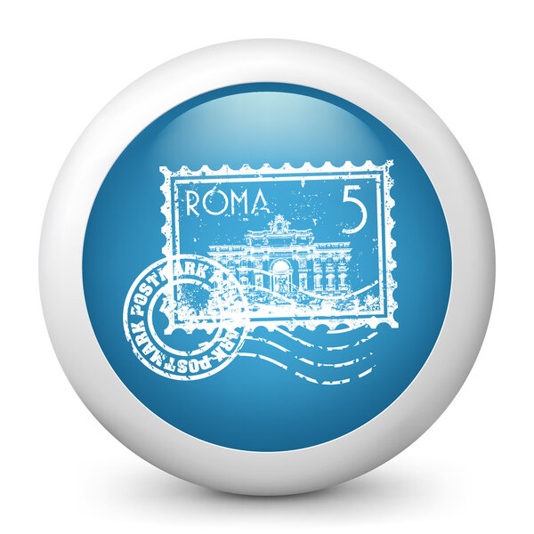 Vector blue glossy icon depicting Roma stamp