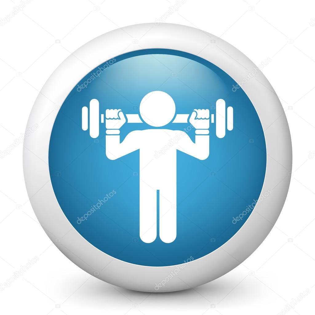 Vector blue glossy icon depicting weightlifting