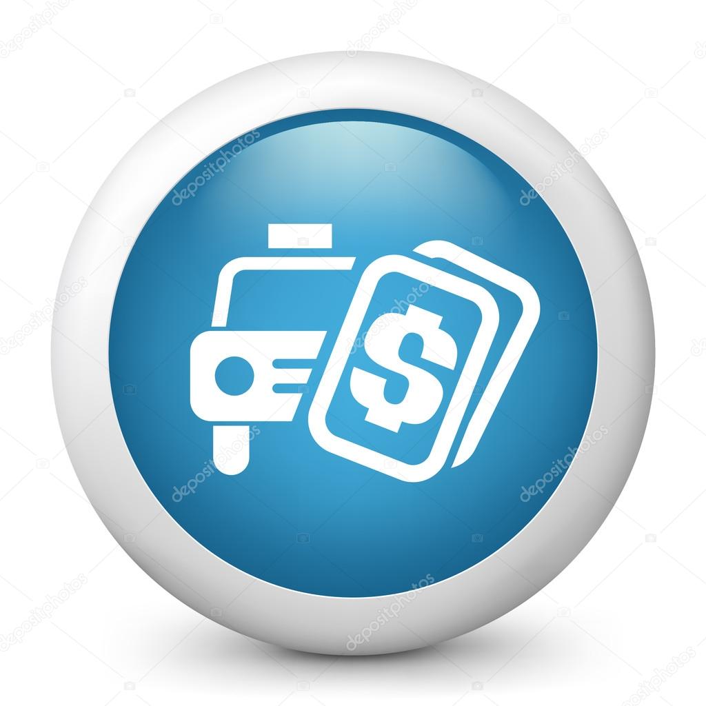 Vector blue glossy icon depicting a taxi cost