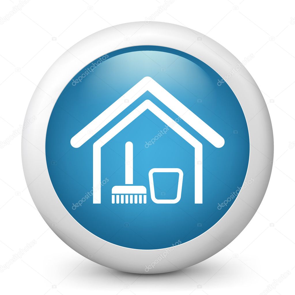 Vector blue glossy icon depicting cleaning