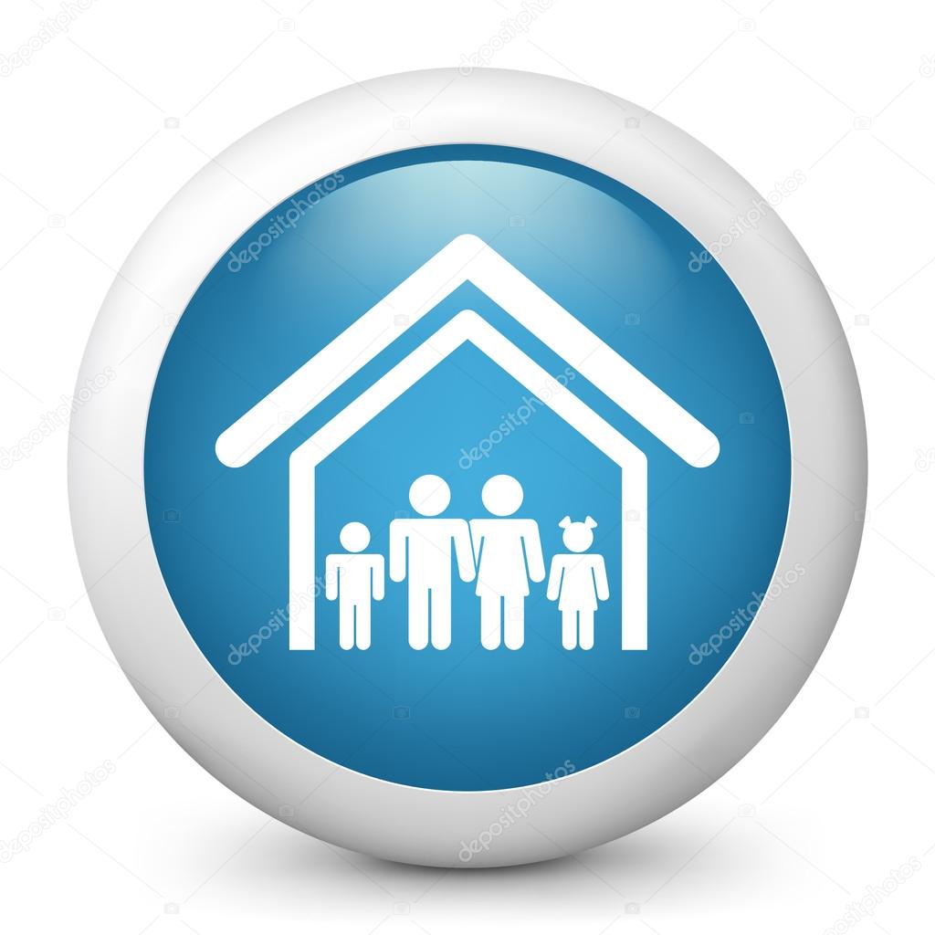 Vector blue glossy icon depicting family at home