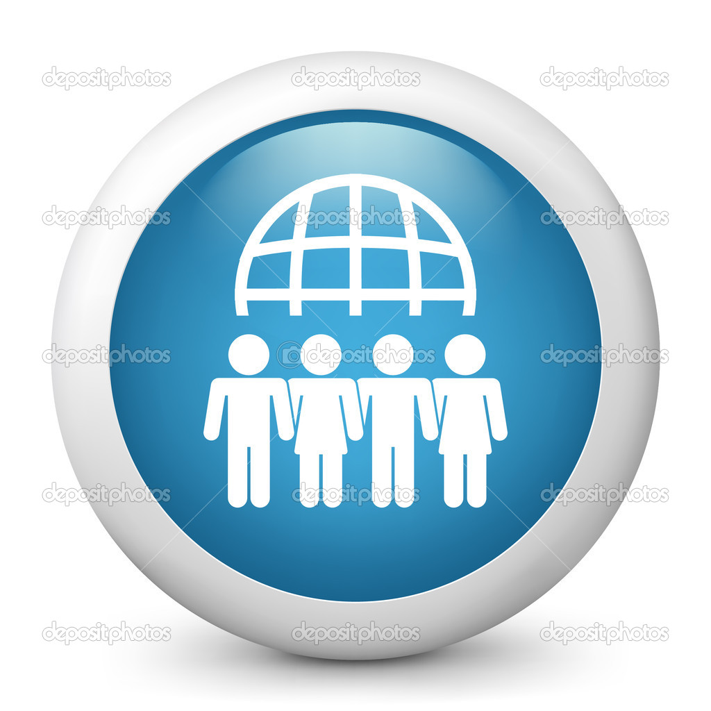 Vector blue glossy icon depicting global meeting