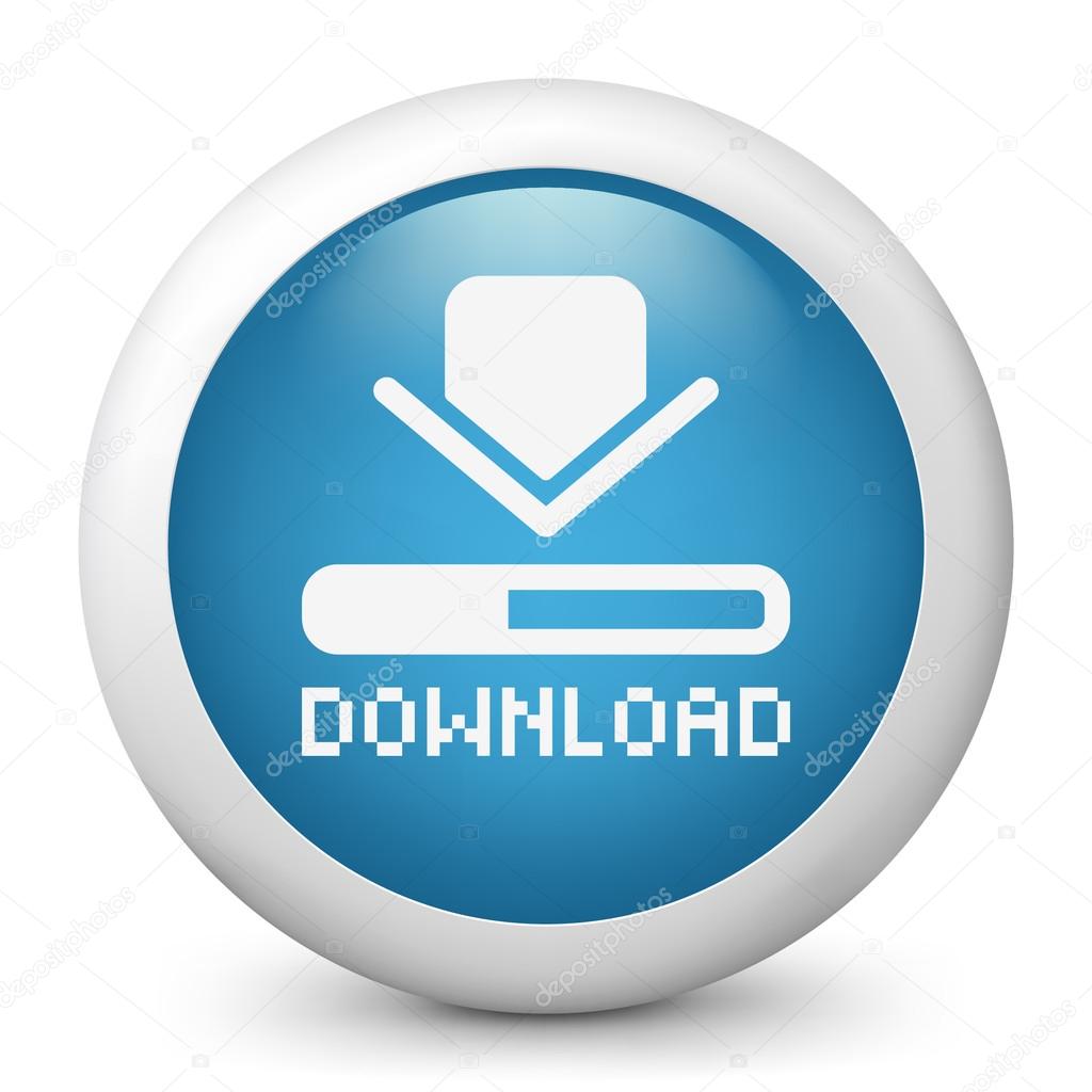 Vector blue glossy icon depicting download