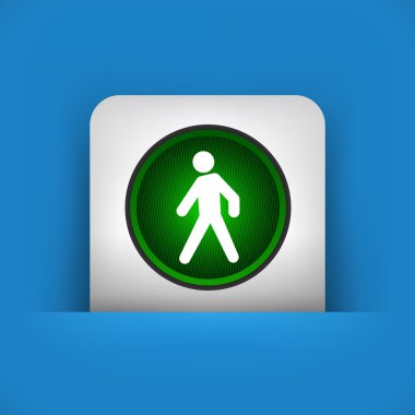 blue and gray icon depicting green pedestrian traffic light clipart