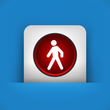 blue and gray icon depicting red pedestrian traffic light clipart