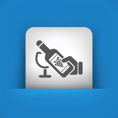 şarap şişesi ve cam tasvir mavi ve gri simgesi