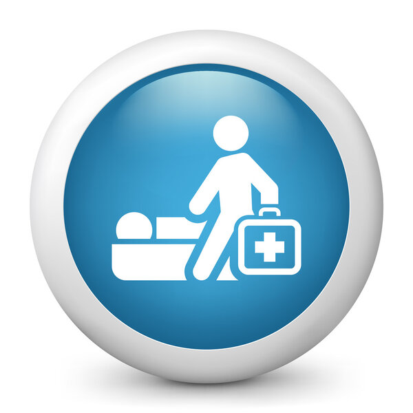 Vector blue glossy icon depicting physician home visit