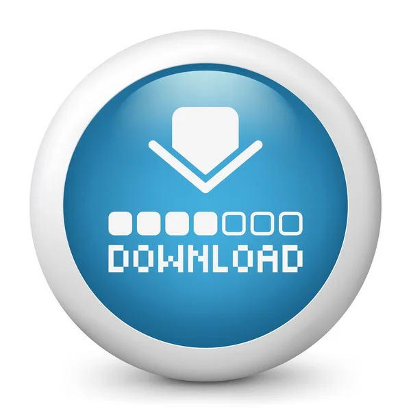 Vector blue glossy icon depicting download — Stock Vector