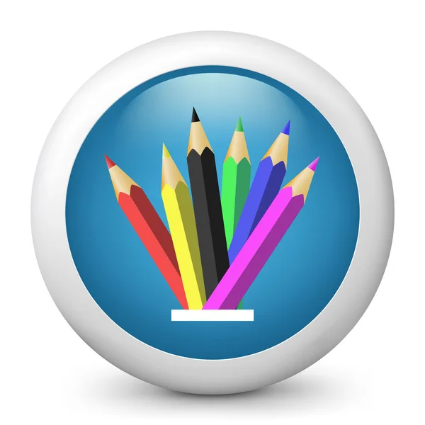 Vektor kék fényes ikon ábrázoló színes ceruzák — Stock Vector