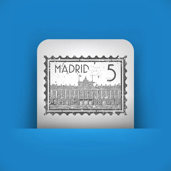 Icona blu e grigia raffigurante il timbro Madrid — Vettoriale Stock