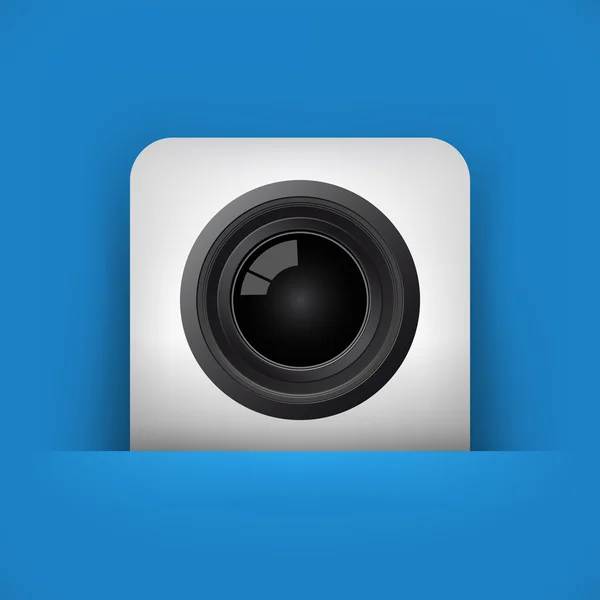 Blauw en grijs pictogram van fotografische lens — Stockvector