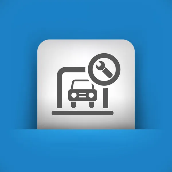 Blauw en grijs pictogram van auto in de garage monteur — Stockvector