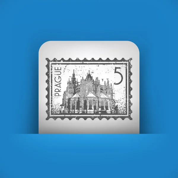 描绘布拉格邮票的蓝色和灰色图标 — 图库矢量图片