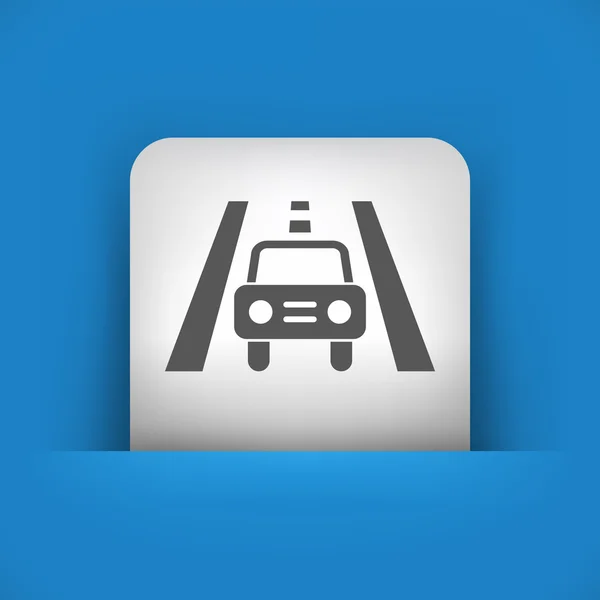 Blauw en grijs pictogram van auto op de weg — Stockvector