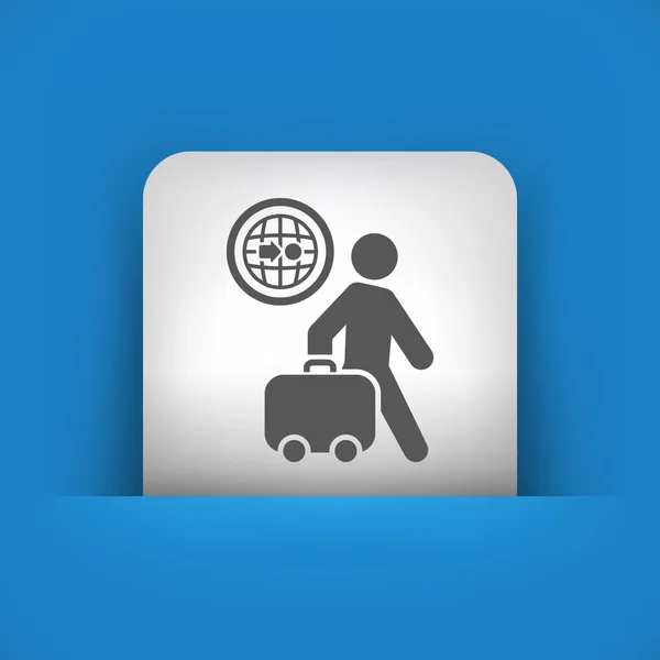 Icône bleue et grise représentant des touristes marchant avec une valise — Image vectorielle