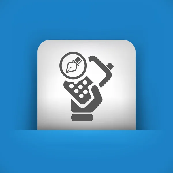 Illustration vectorielle d'une seule icône bleue et grise représentant un téléphone portable avec stylo — Image vectorielle