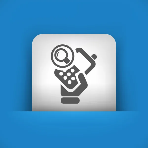 Illustration vectorielle d'une seule icône bleue et grise représentant un téléphone portable avec la loupe — Image vectorielle