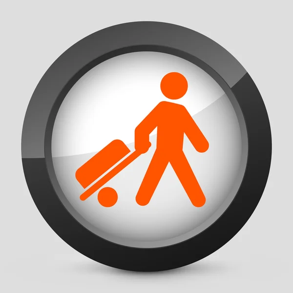 Vector illustration of a gray and orange icon depicting man with a suitcase — Stock Vector