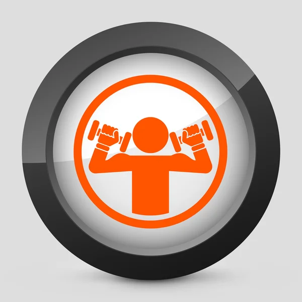 Vector illustration of a gray and orange icon depicting weightlifting — Stock Vector