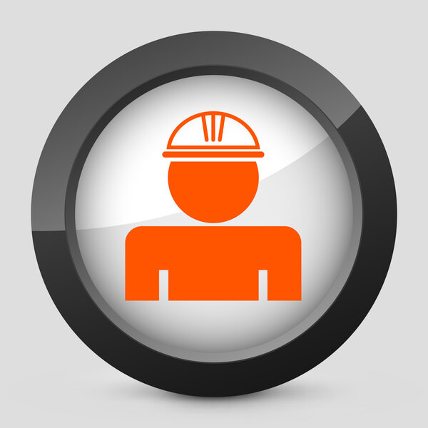 Vector illustration of a gray and orange icon depicting a worker protection