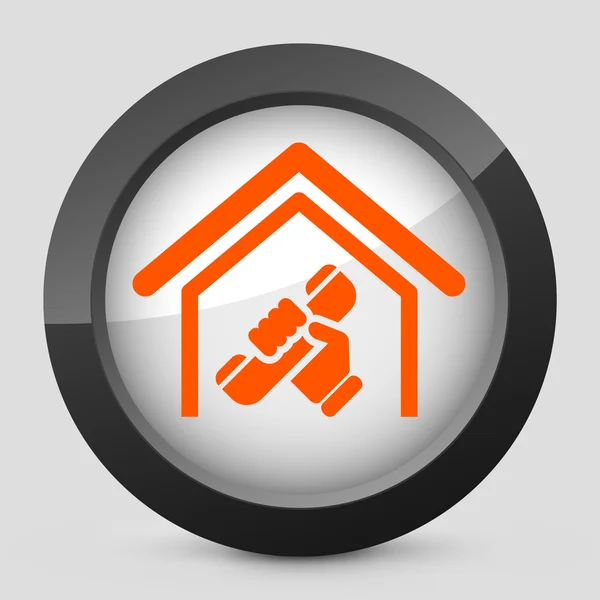 Vektor illustration av en grå och orange ikon föreställande en hand som håller en telefon — Stock vektor