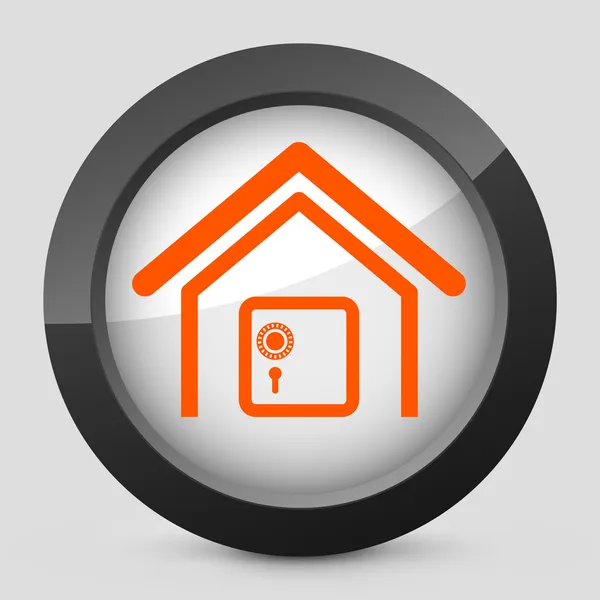 Ilustración vectorial de un icono gris y naranja que representa una caja fuerte en una casa — Vector de stock