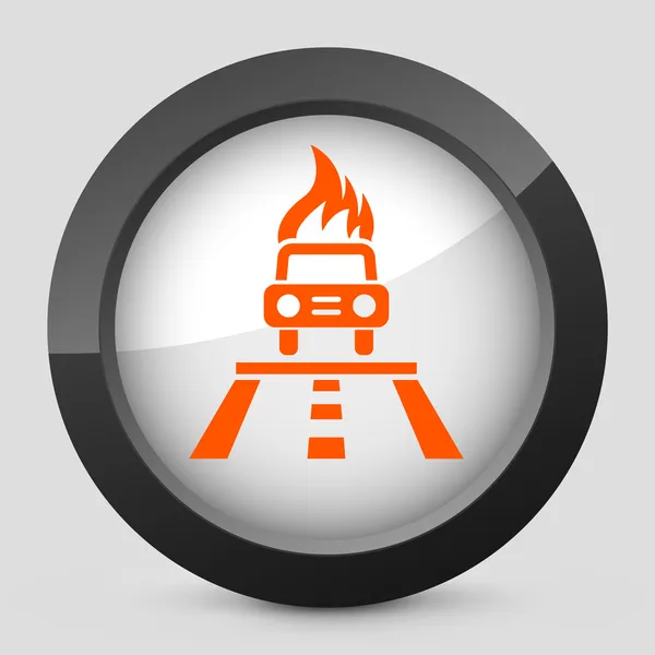 Vector illustration of a gray and orange icon depicting a car fired on a street — Stock Vector