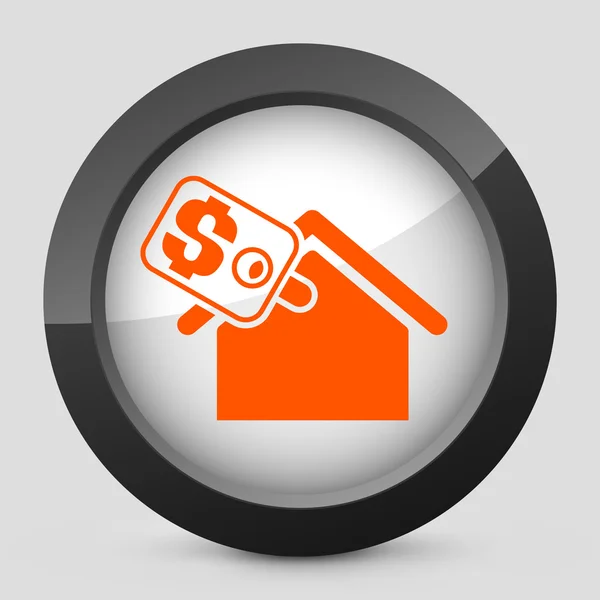 Ilustración vectorial de un icono gris y naranja que representa la casa y el signo de dinero — Archivo Imágenes Vectoriales