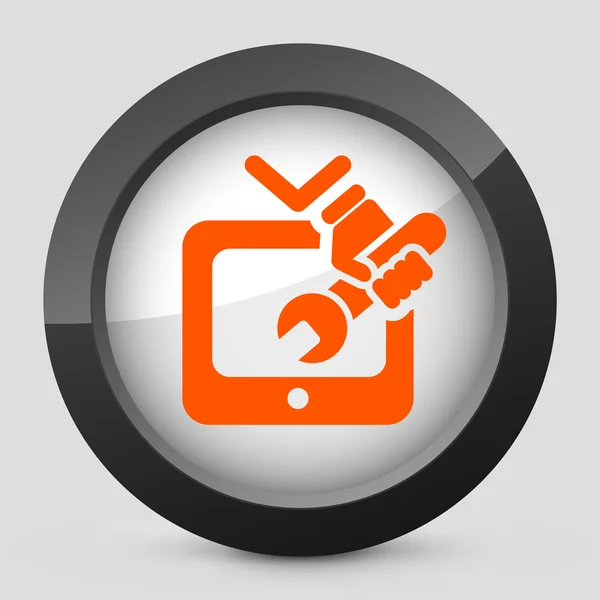 Vector illustration of a gray and orange icon depicting TV repair button — Stock Vector