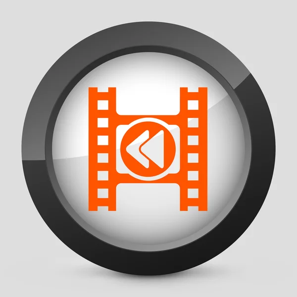 Ilustração vetorial de um ícone cinza e laranja retratando um botão ao lado de um reprodutor de vídeo — Vetor de Stock