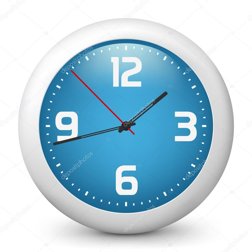 Vector blue glossy icon depicting clock