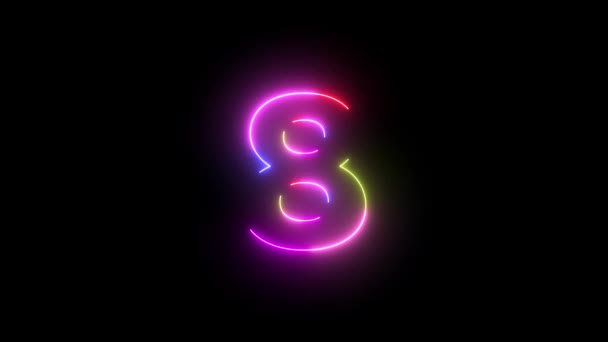 Neon Light Seconds Countdown Black Background Running Laser Light Timer — Vídeo de stock