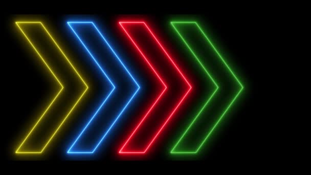 Neon Light Arrow Direction Black Blackgroud Infinite Loop Endless Play — Vídeo de Stock