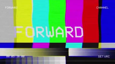 Vintage VHS (Video Home System) defects noise and artifacts effect. Glitches error from an old tape or old TV. No signal tv. 4k glitch effect. Forward, rewind and stop scenes.