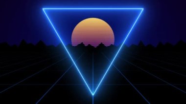 Arcade videogame classic abstract vintage and retro neon background 4k - Sun and grid tunnel