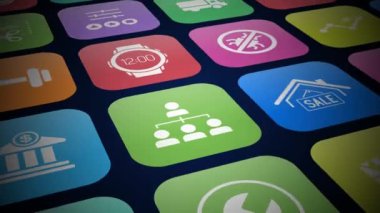 Carpet with colorful circles background. Camera moving on surface with colored rings. 3d 4k.